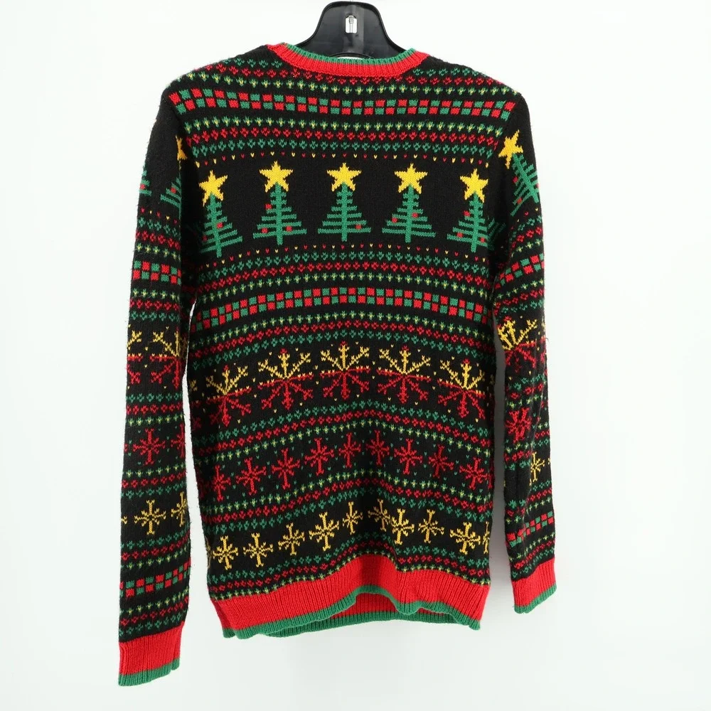 Holiday Time Womens Ugly Christmas Sweater Present Gift Black‎ Red Small